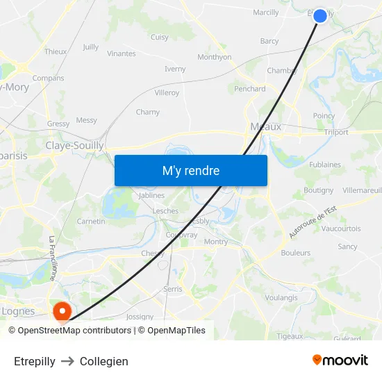 Etrepilly to Collegien map