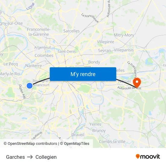 Garches to Collegien map