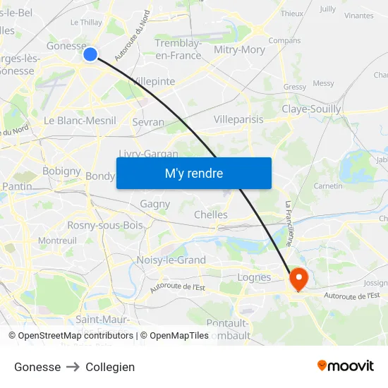Gonesse to Collegien map
