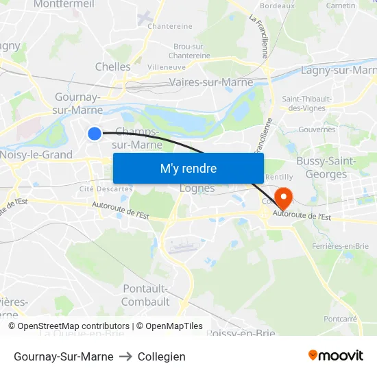 Gournay-Sur-Marne to Collegien map