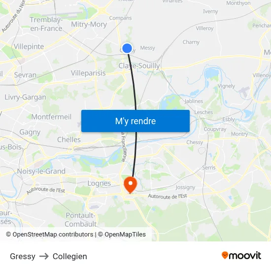 Gressy to Collegien map