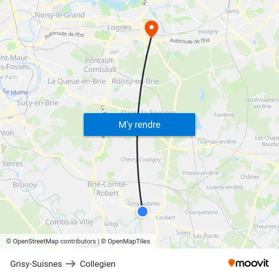 Grisy-Suisnes to Collegien map