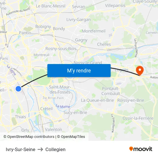 Ivry-Sur-Seine to Collegien map