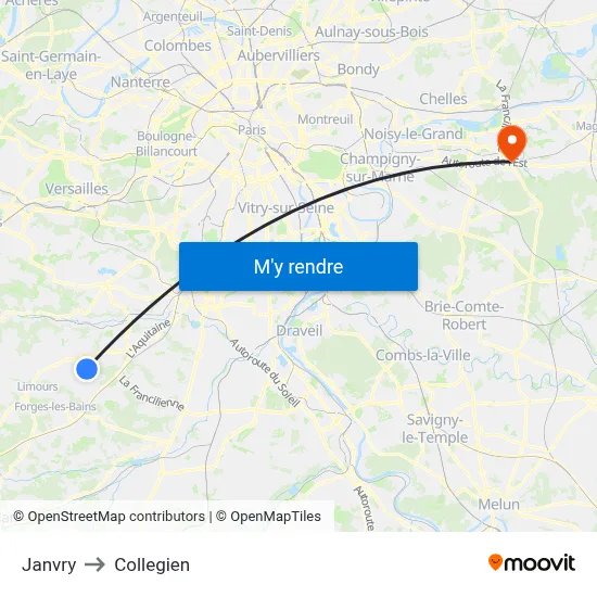 Janvry to Collegien map