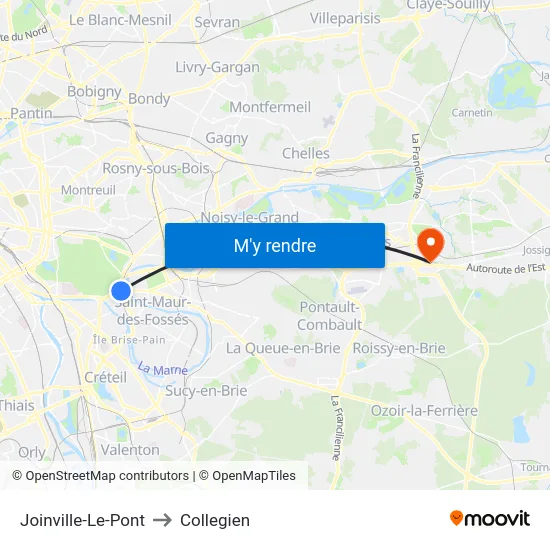 Joinville-Le-Pont to Collegien map