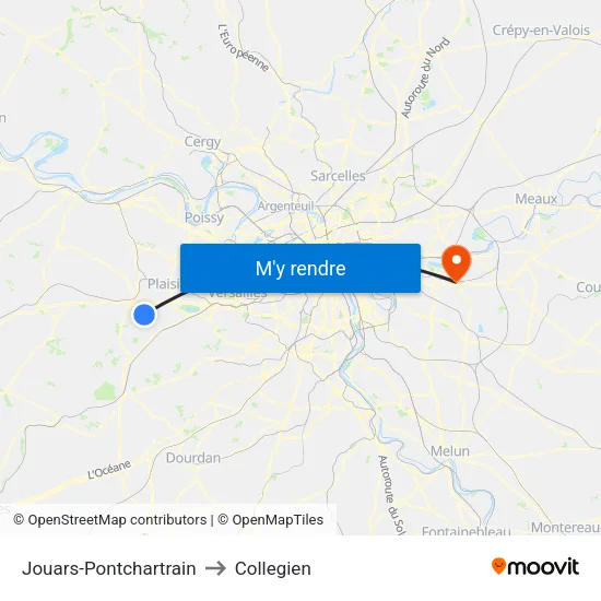 Jouars-Pontchartrain to Collegien map