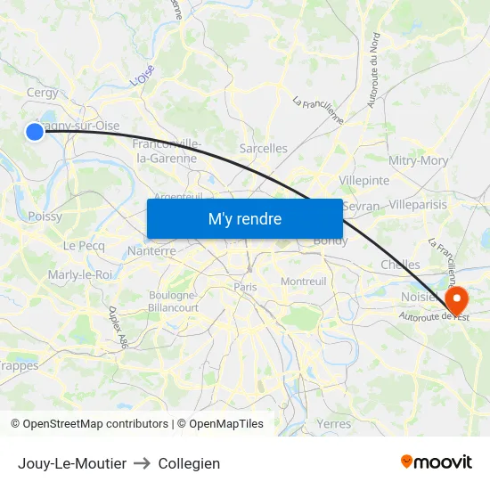 Jouy-Le-Moutier to Collegien map