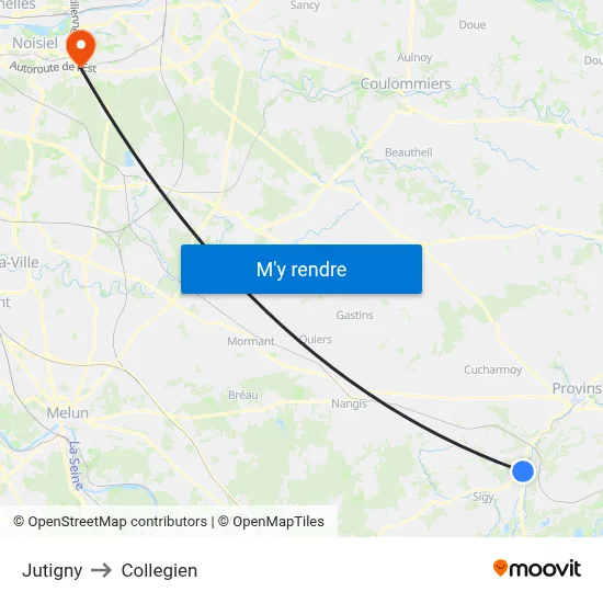 Jutigny to Collegien map