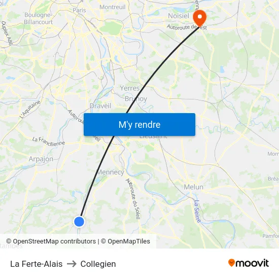 La Ferte-Alais to Collegien map