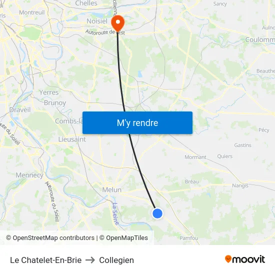 Le Chatelet-En-Brie to Collegien map