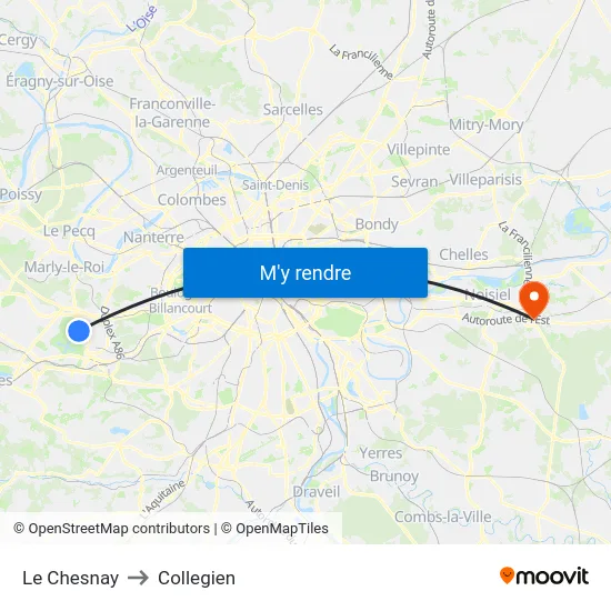 Le Chesnay to Collegien map