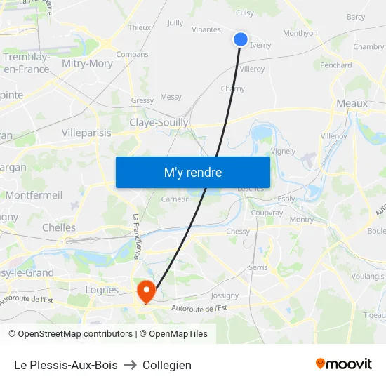 Le Plessis-Aux-Bois to Collegien map
