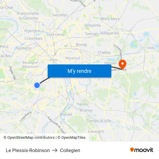 Le Plessis-Robinson to Collegien map