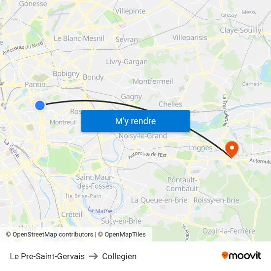 Le Pre-Saint-Gervais to Collegien map