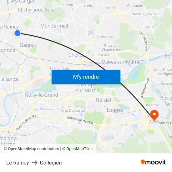 Le Raincy to Collegien map