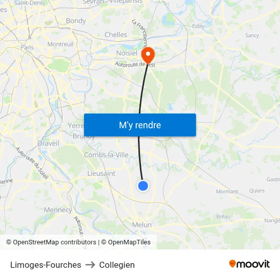 Limoges-Fourches to Collegien map