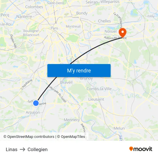 Linas to Collegien map