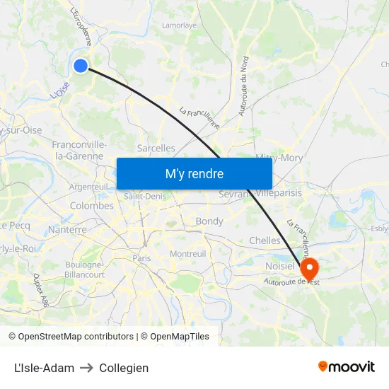 L'Isle-Adam to Collegien map