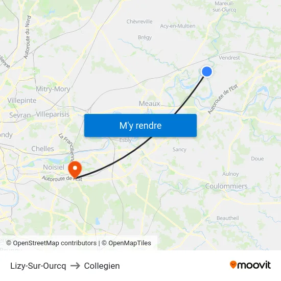 Lizy-Sur-Ourcq to Collegien map