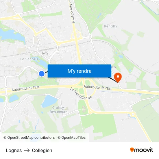 Lognes to Collegien map