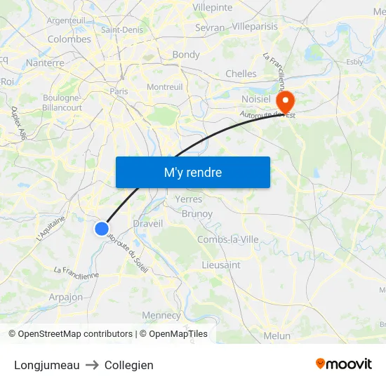 Longjumeau to Collegien map