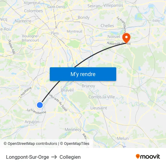 Longpont-Sur-Orge to Collegien map
