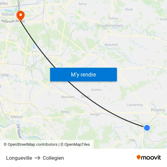 Longueville to Collegien map