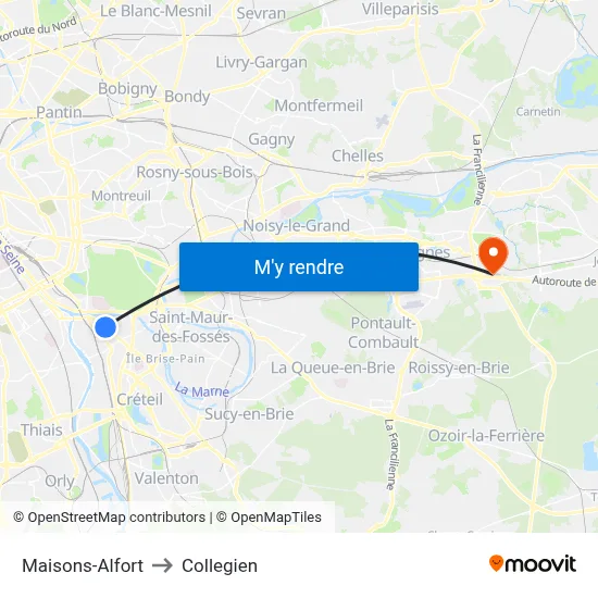 Maisons-Alfort to Collegien map