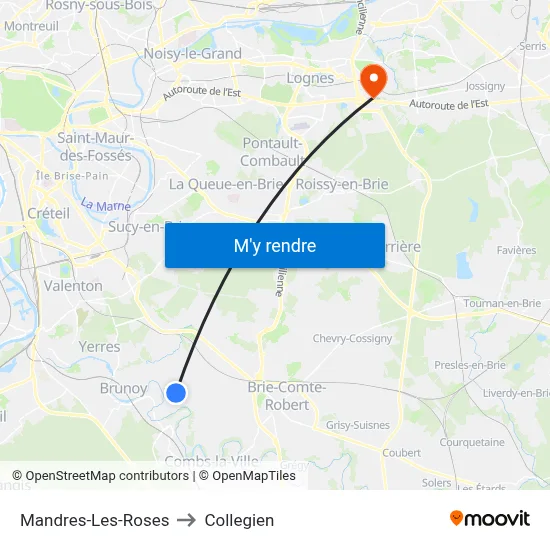 Mandres-Les-Roses to Collegien map