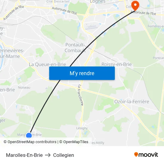 Marolles-En-Brie to Collegien map