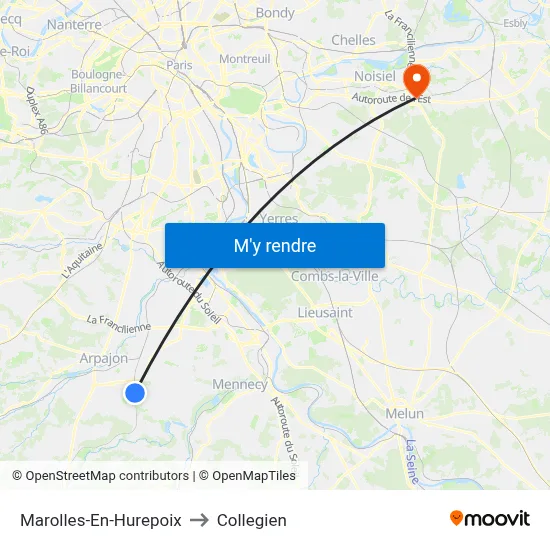 Marolles-En-Hurepoix to Collegien map