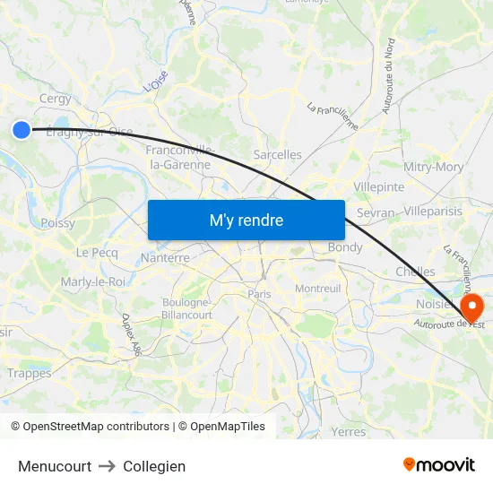 Menucourt to Collegien map