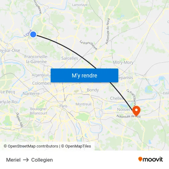 Meriel to Collegien map