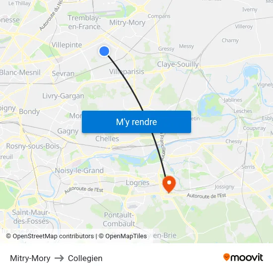 Mitry-Mory to Collegien map