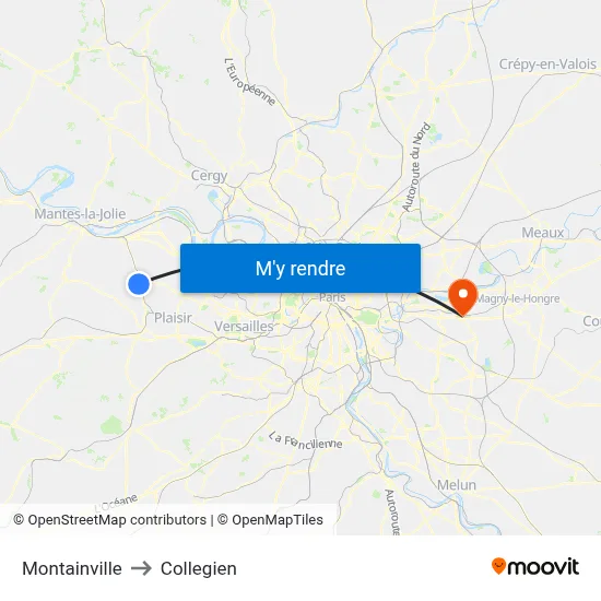 Montainville to Collegien map