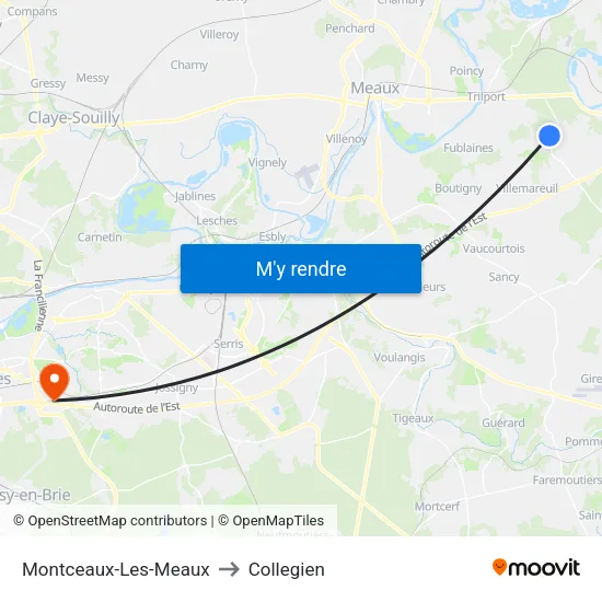 Montceaux-Les-Meaux to Collegien map