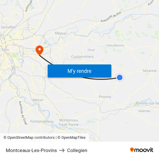 Montceaux-Les-Provins to Collegien map