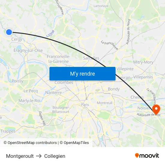 Montgeroult to Collegien map
