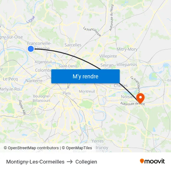 Montigny-Les-Cormeilles to Collegien map