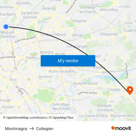 Montmagny to Collegien map