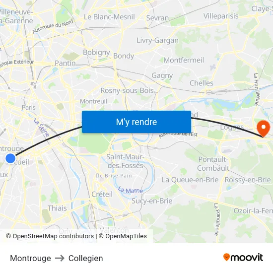 Montrouge to Collegien map