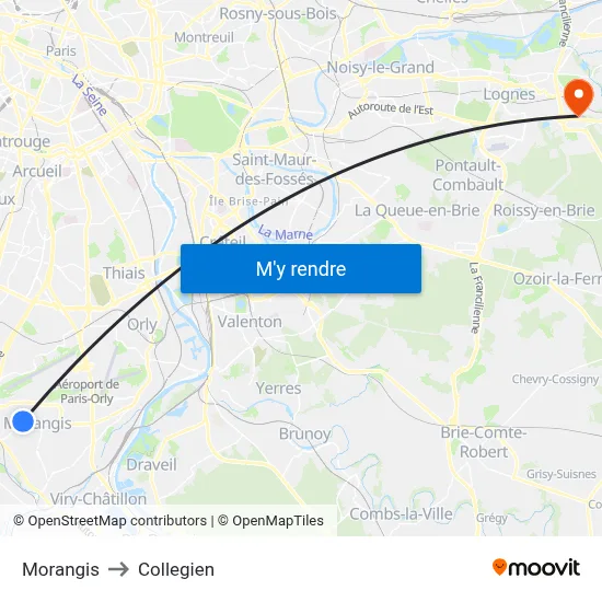Morangis to Collegien map