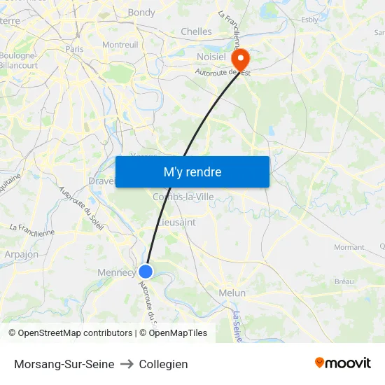 Morsang-Sur-Seine to Collegien map