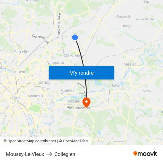 Moussy-Le-Vieux to Collegien map