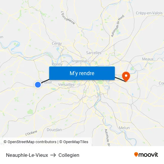 Neauphle-Le-Vieux to Collegien map