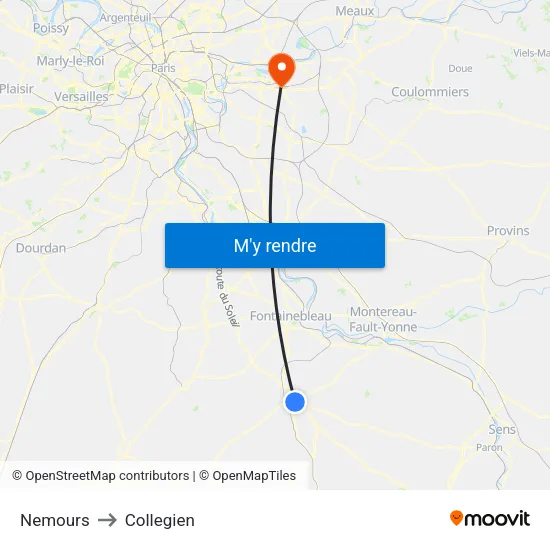 Nemours to Collegien map