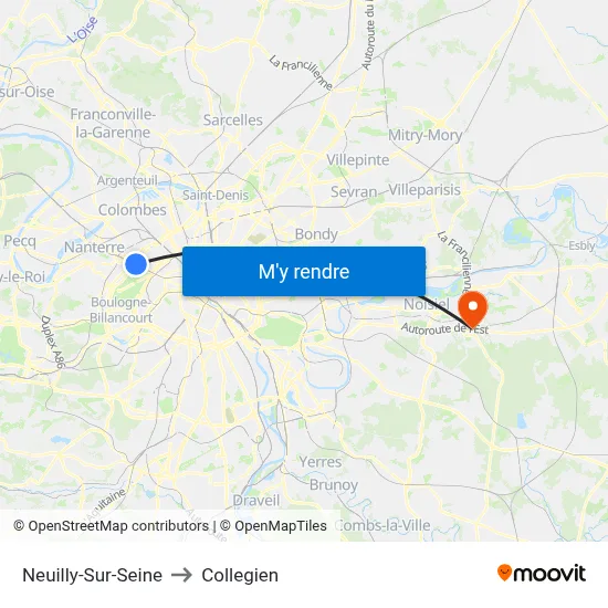 Neuilly-Sur-Seine to Collegien map