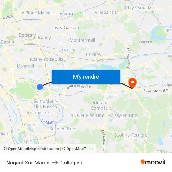 Nogent-Sur-Marne to Collegien map