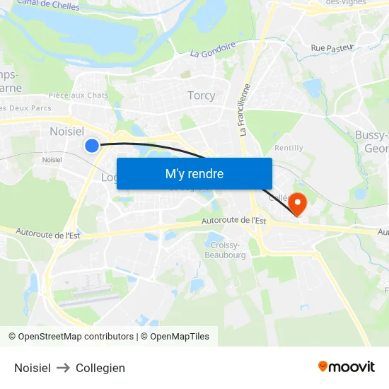Noisiel to Collegien map