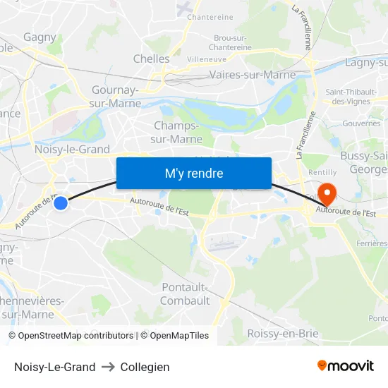 Noisy-Le-Grand to Collegien map
